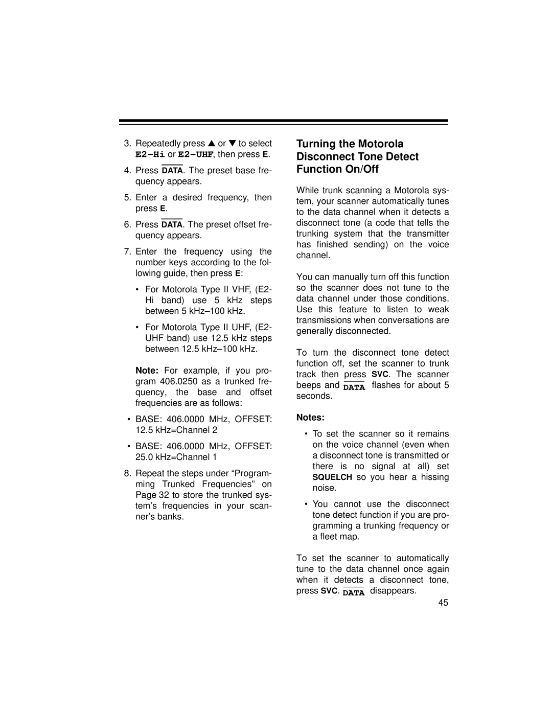 Radio Shack PRO-2052 owner manual Turning the Motorola Disconnect Tone Detect Function On/Off 