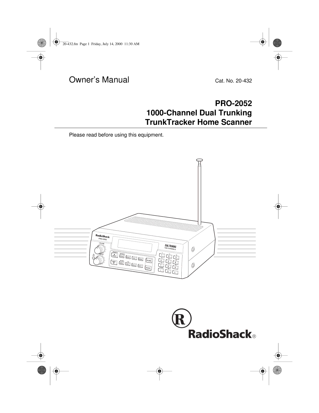 Radio Shack owner manual PRO-2052 Channel Dual Trunking TrunkTracker Home Scanner 