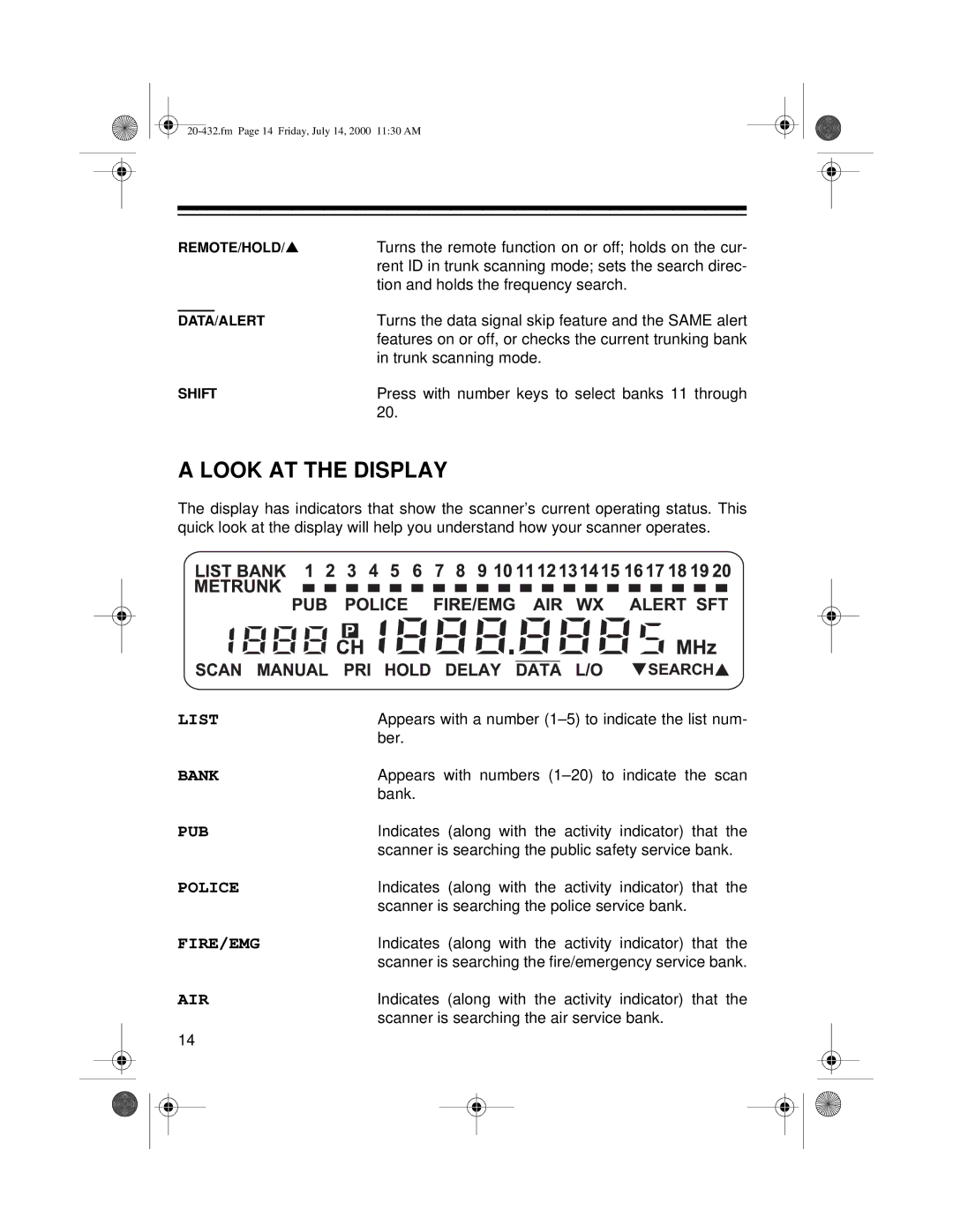 Radio Shack PRO-2052 owner manual Look AT the Display, Pub 