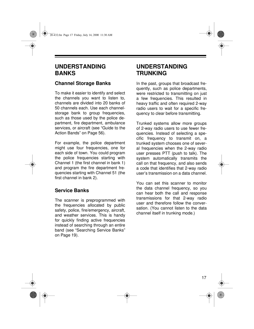 Radio Shack PRO-2052 owner manual Understanding Banks, Understanding Trunking, Channel Storage Banks, Service Banks 