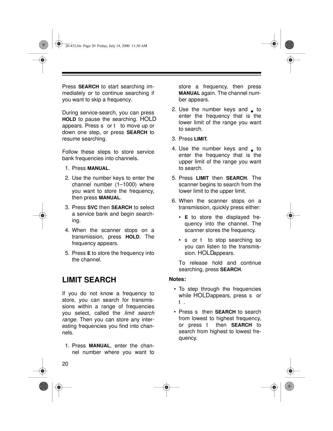 Radio Shack PRO-2052 owner manual Limit Search 