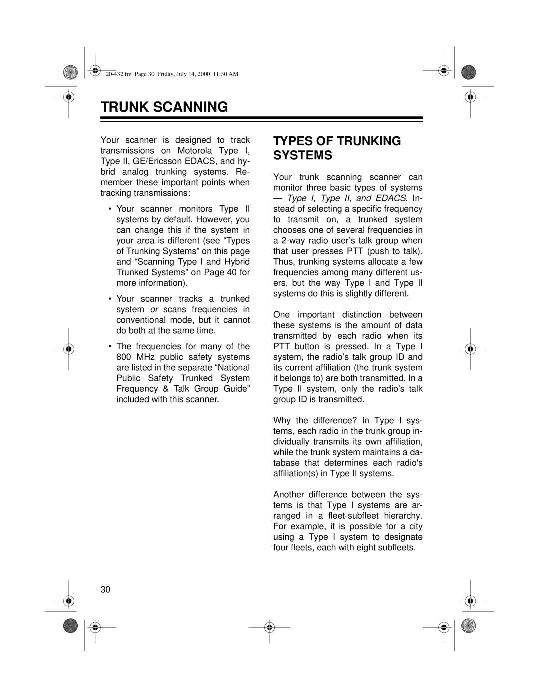 Radio Shack PRO-2052 owner manual Trunk Scanning, Types of Trunking Systems 