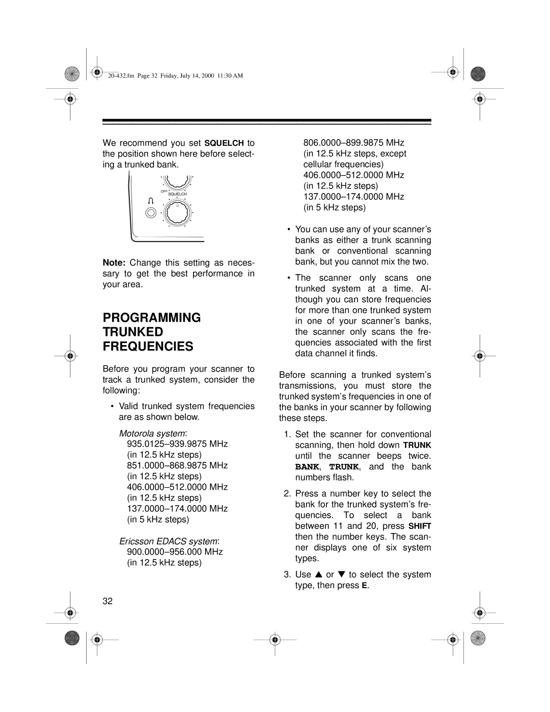 Radio Shack PRO-2052 owner manual Programming Trunked Frequencies 