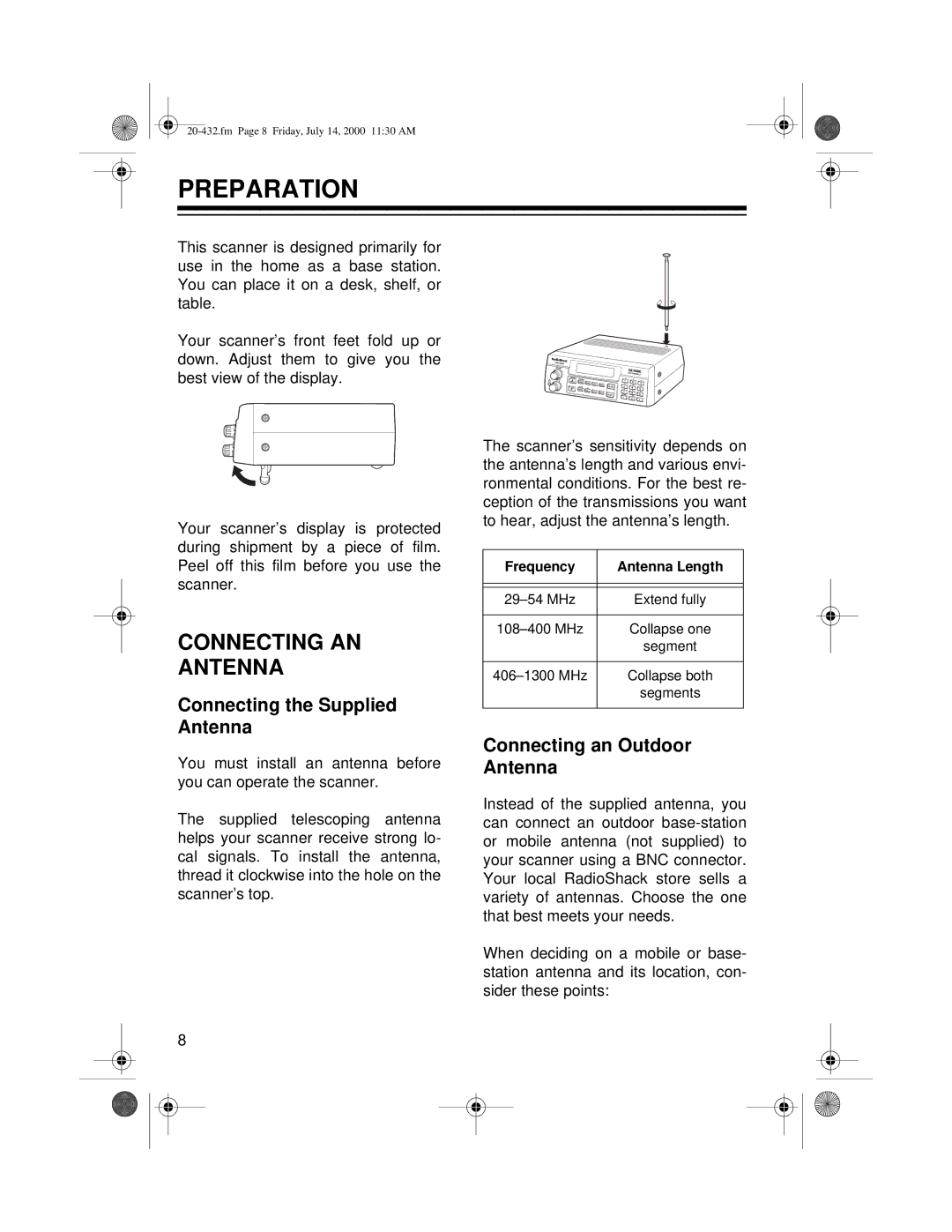 Radio Shack PRO-2052 Preparation, Connecting AN Antenna, Connecting the Supplied Antenna, Connecting an Outdoor Antenna 