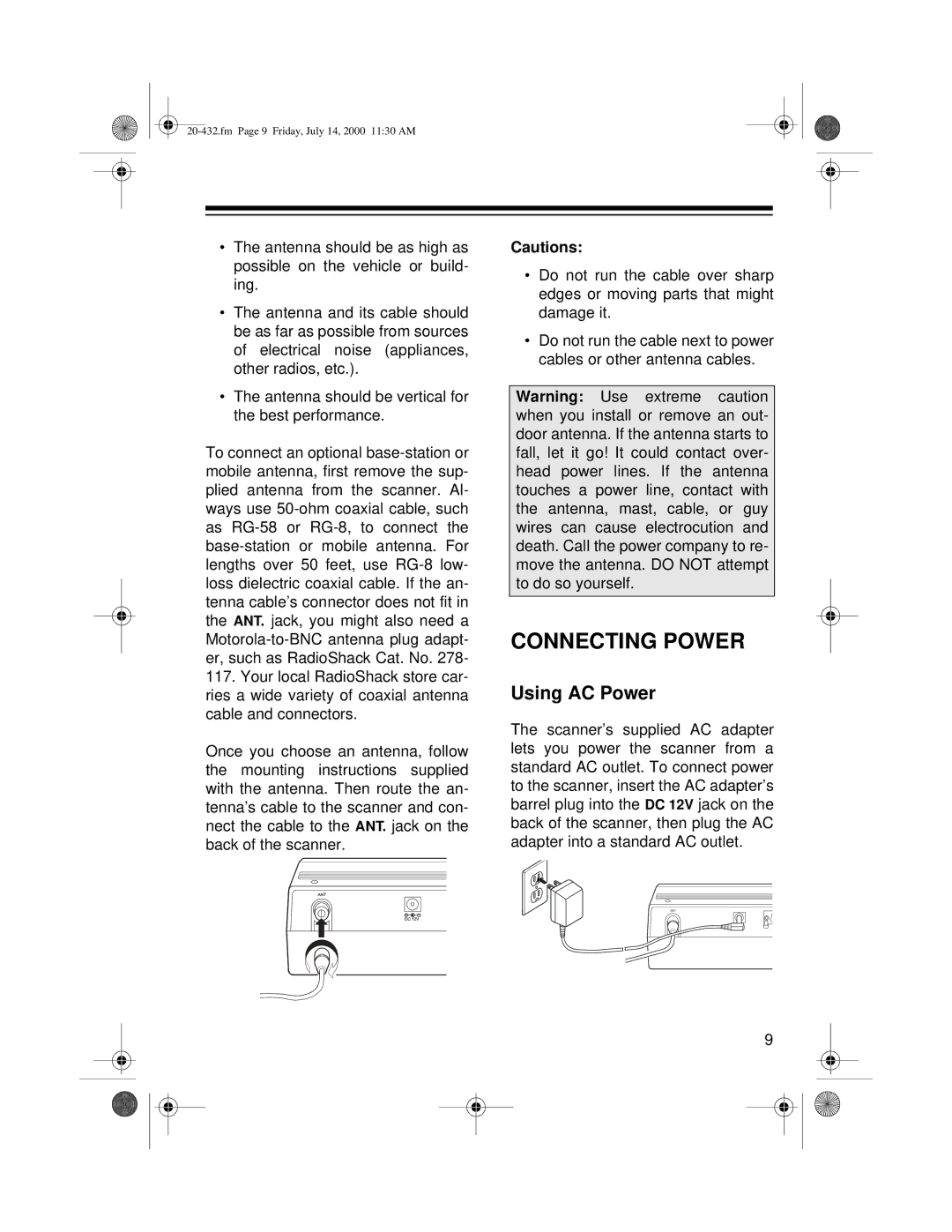 Radio Shack PRO-2052 owner manual Connecting Power, Using AC Power 