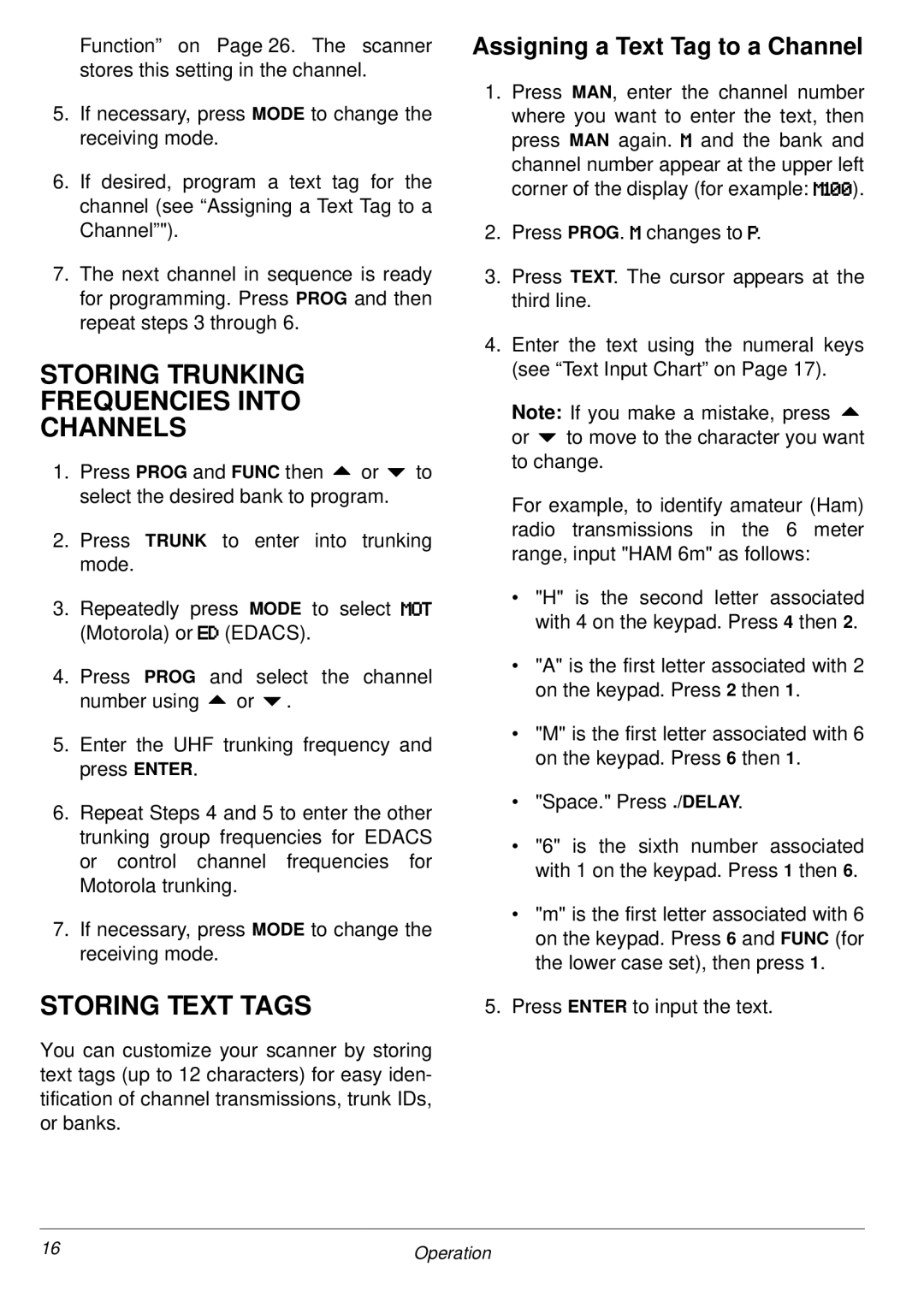 Radio Shack PRO-2053 Storing Trunking Frequencies Into Channels, Storing Text Tags, Assigning a Text Tag to a Channel 