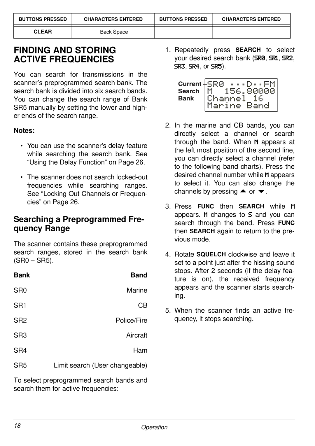 Radio Shack PRO-2053 Finding and Storing Active Frequencies, Searching a Preprogrammed Fre- quency Range, Bank Band 