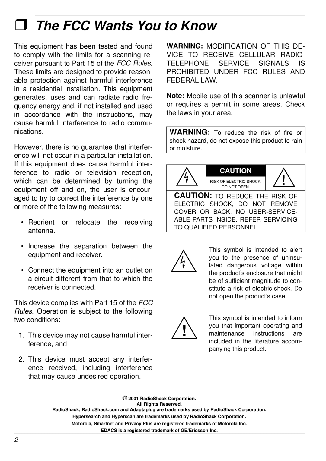 Radio Shack PRO-2053 owner manual FCC Wants You to Know 