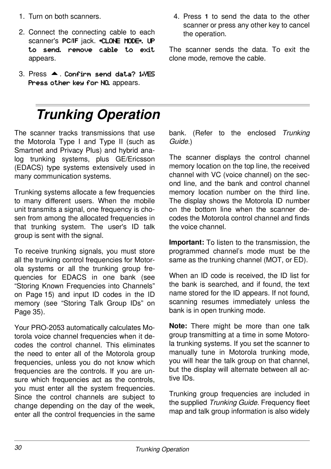 Radio Shack PRO-2053 owner manual Trunking Operation 