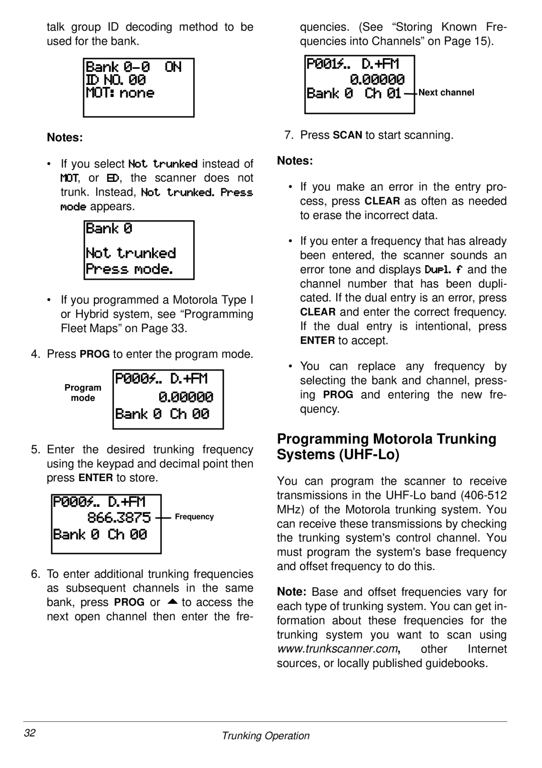 Radio Shack PRO-2053 owner manual Programming Motorola Trunking Systems UHF-Lo, DF appears 