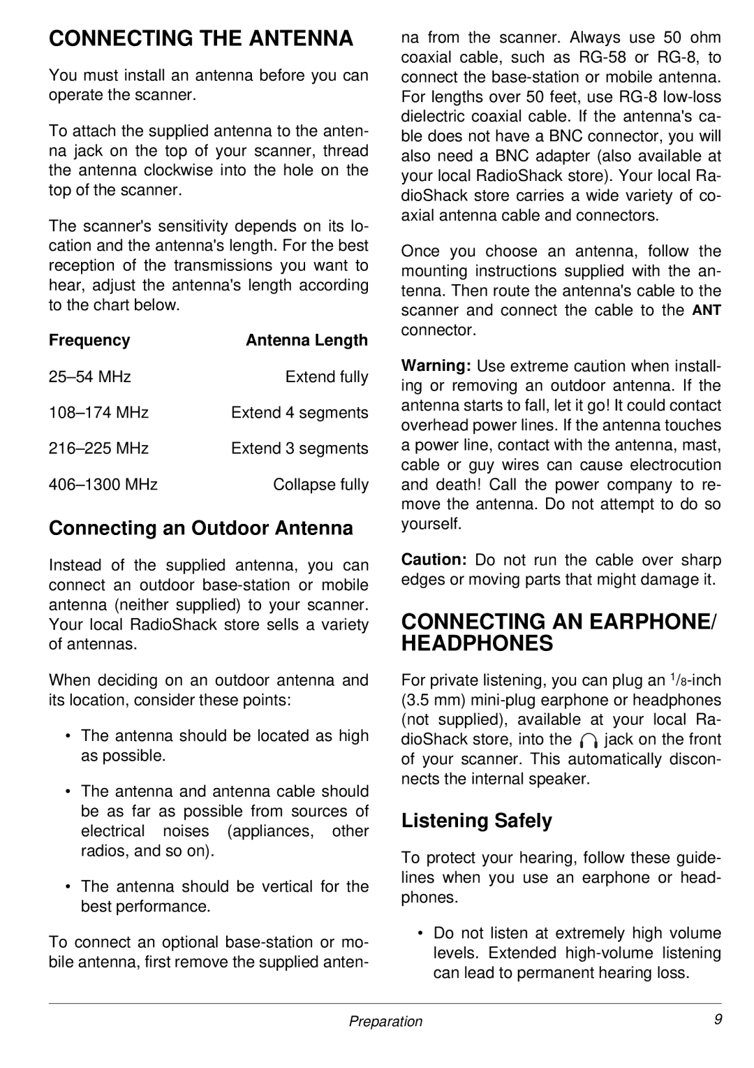 Radio Shack PRO-2053 owner manual Connecting the Antenna, Connecting AN EARPHONE/ Headphones, Connecting an Outdoor Antenna 