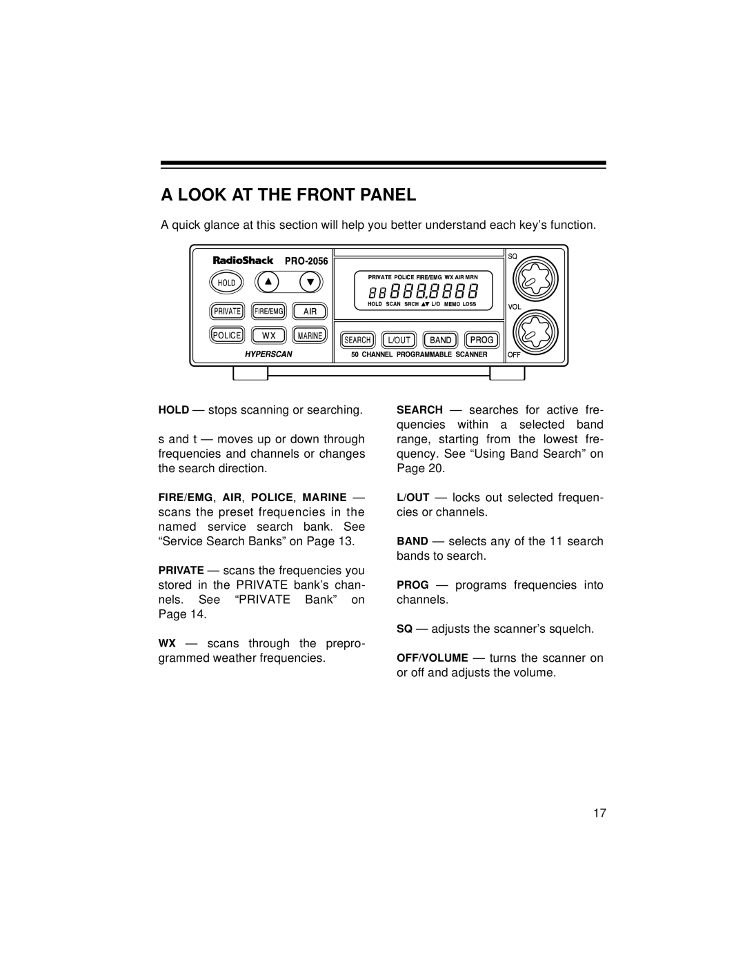 Radio Shack PRO-2056 owner manual Look AT the Front Panel 