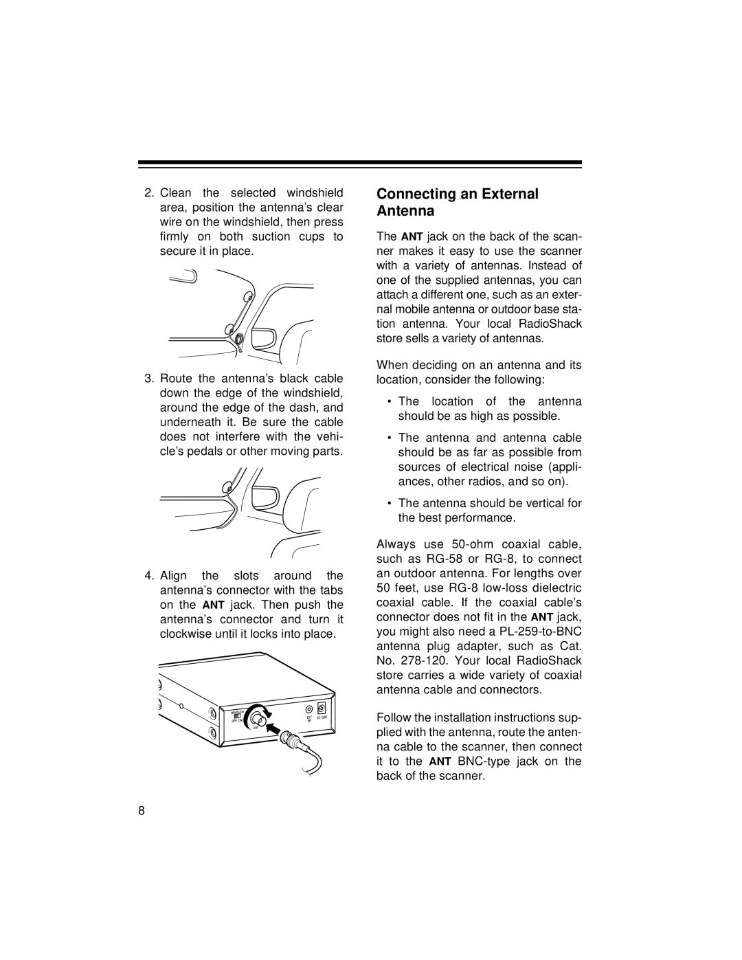 Radio Shack PRO-2056 owner manual Connecting an External Antenna 