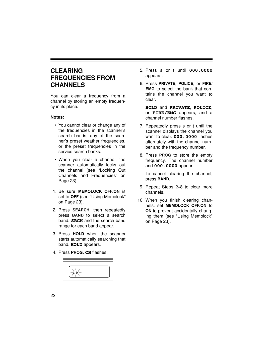 Radio Shack PRO-2056 owner manual Clearing Frequencies From Channels 