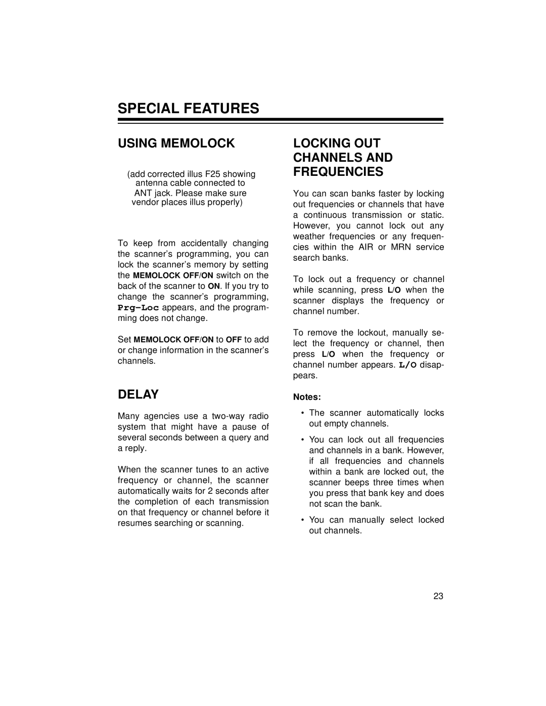 Radio Shack PRO-2056 owner manual Special Features, Using Memolock, Delay, Locking Out Channels And Frequencies 
