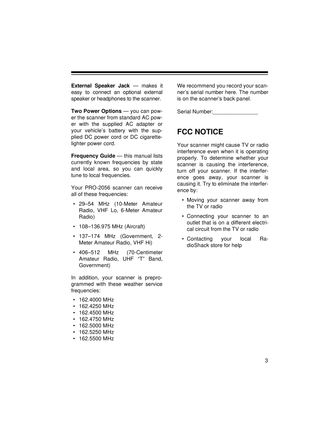Radio Shack PRO-2056 owner manual Fcc Notice 