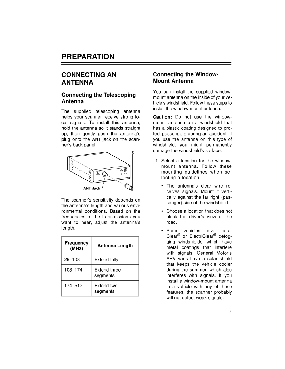 Radio Shack PRO-2056 owner manual Preparation, Connecting An Antenna, Connecting the Telescoping Antenna 
