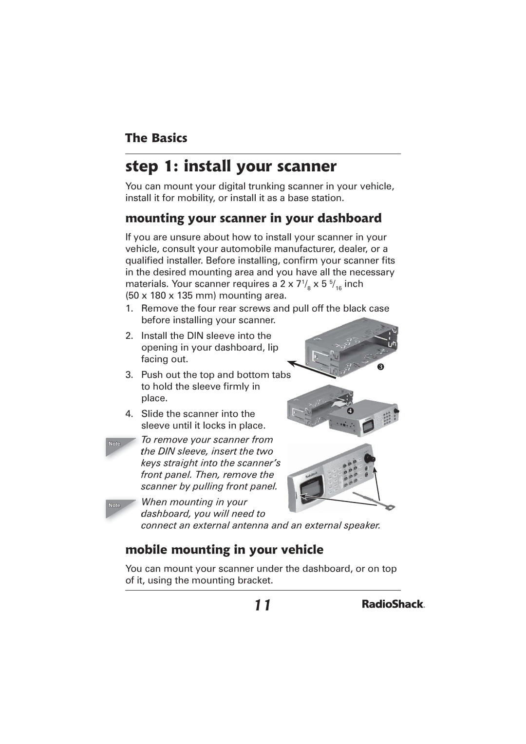 Radio Shack PRO-2096 manual Install your scanner, Mounting your scanner in your dashboard, Mobile mounting in your vehicle 