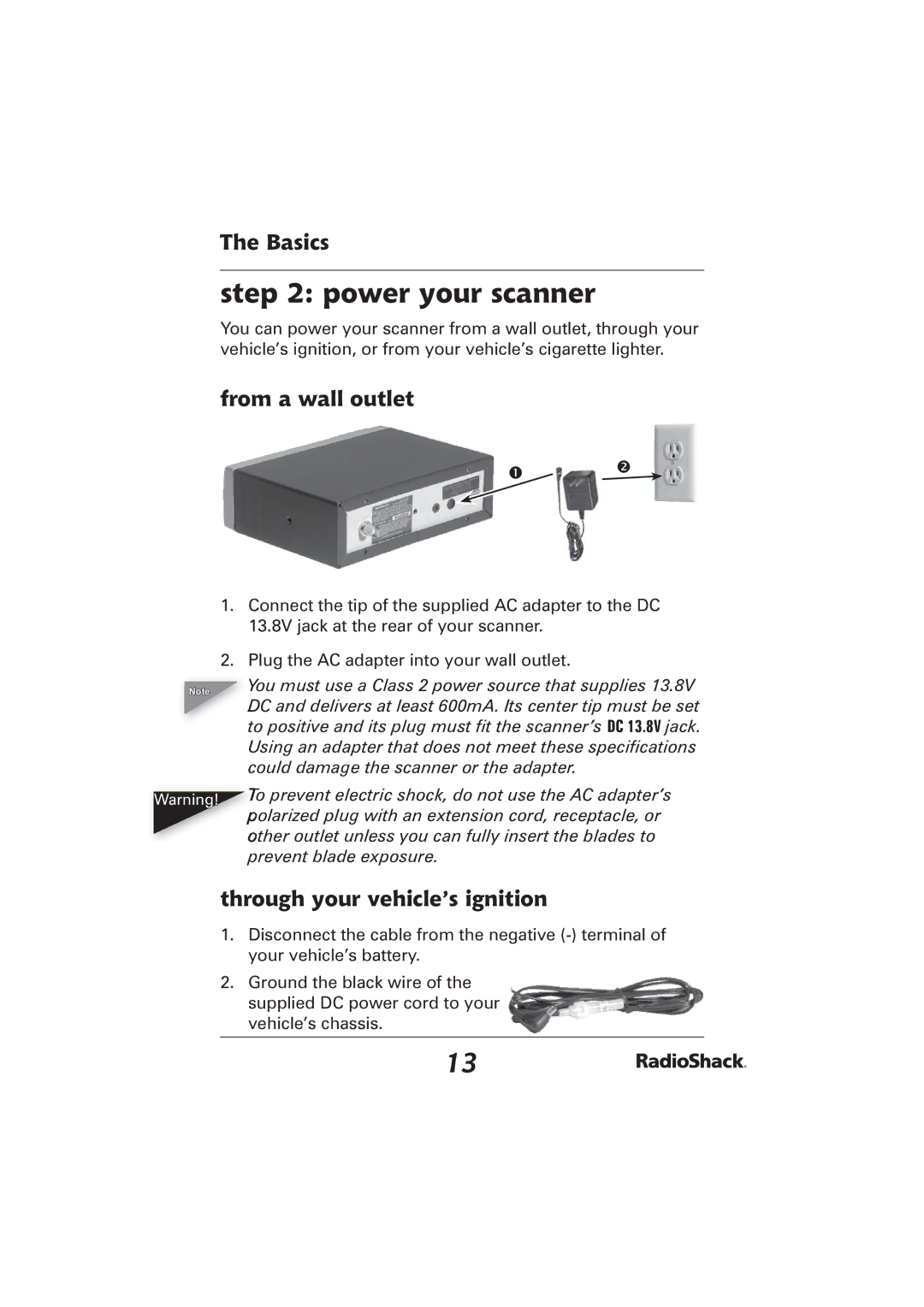 Radio Shack PRO-2096 manual Power your scanner, From a wall outlet, Through your vehicle’s ignition 