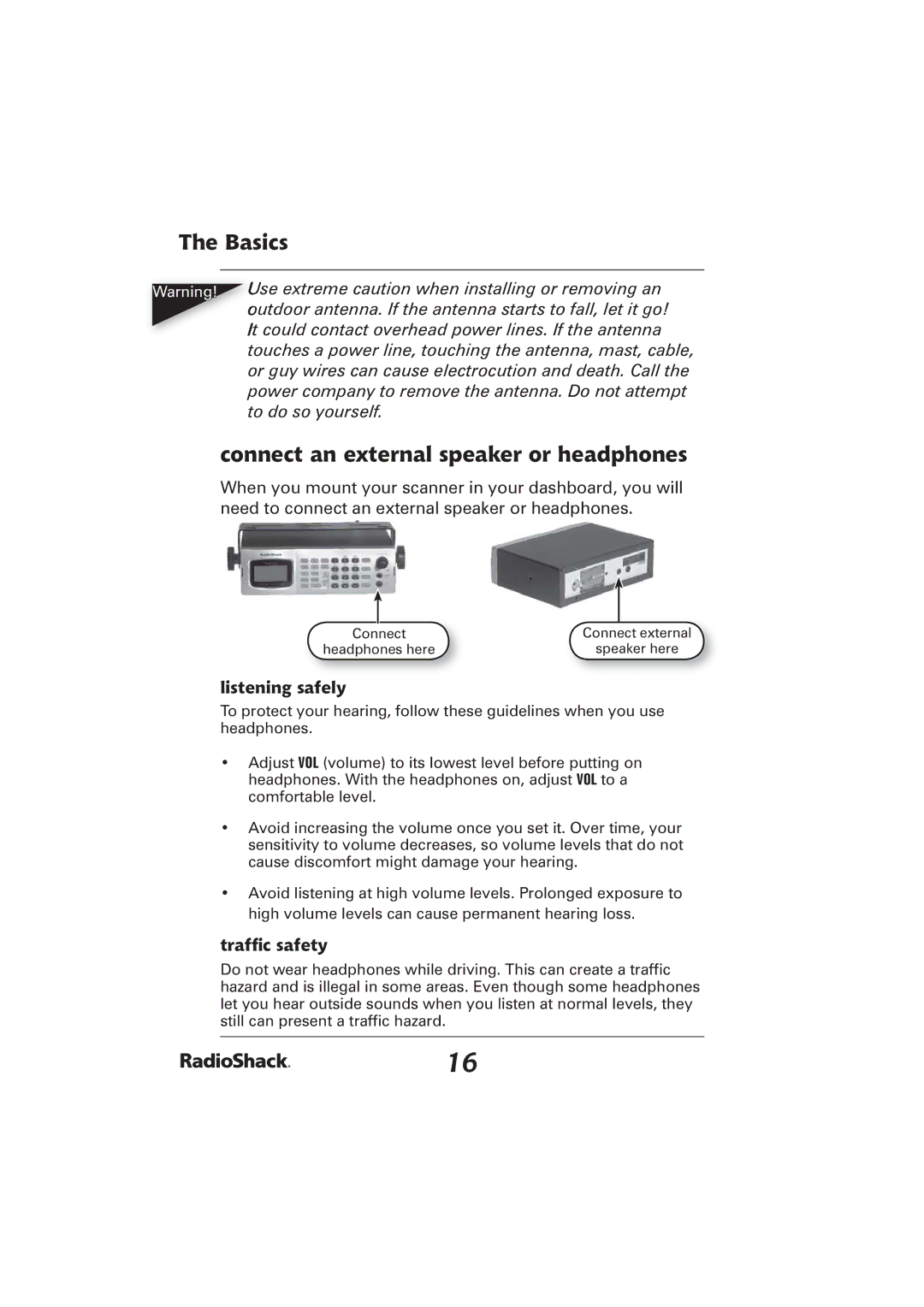 Radio Shack PRO-2096 manual Connect an external speaker or headphones, Listening safely 