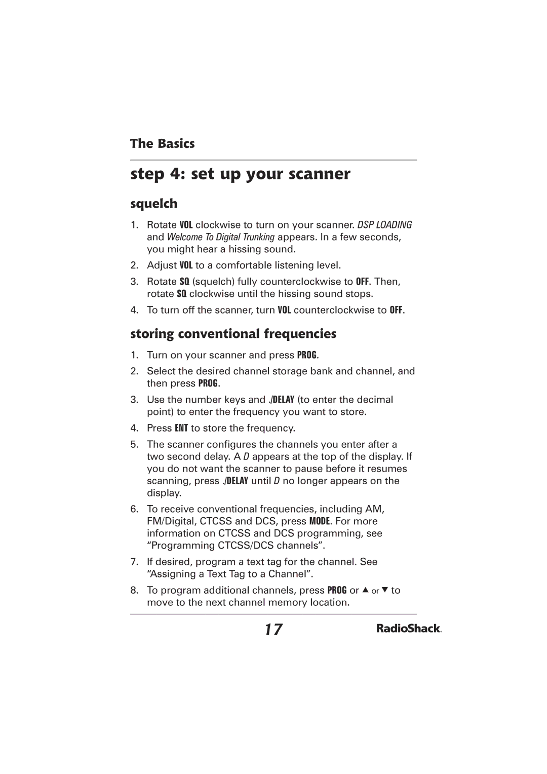 Radio Shack PRO-2096 manual Set up your scanner, Squelch, Storing conventional frequencies 