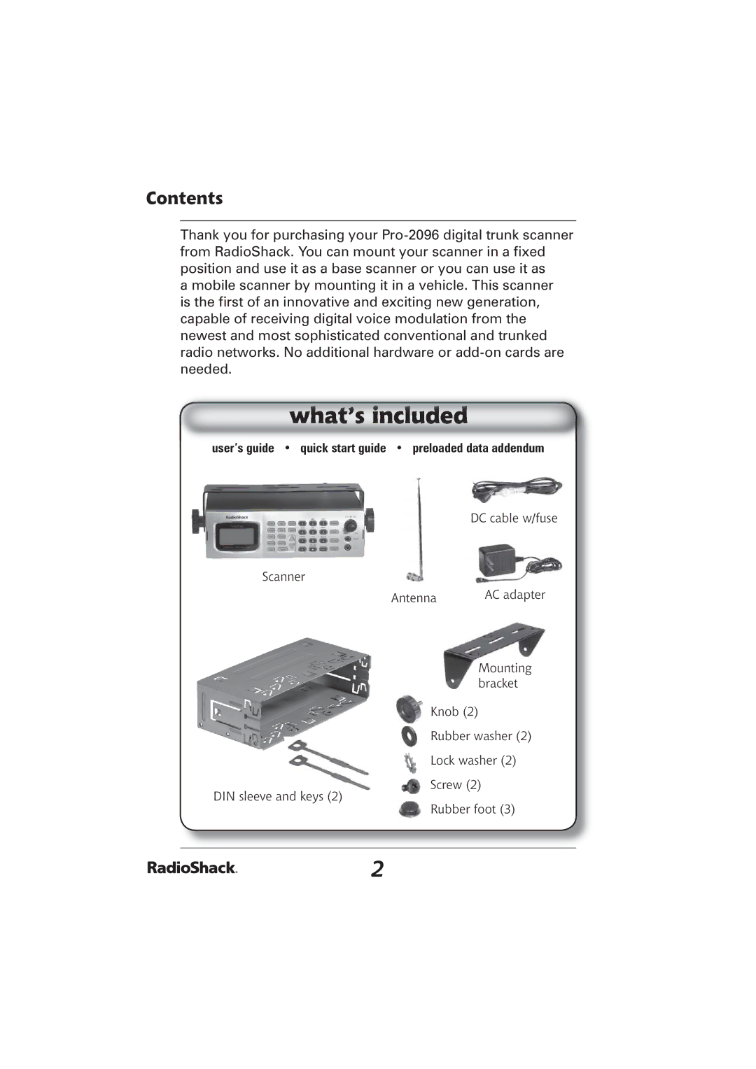 Radio Shack PRO-2096 manual Contents 