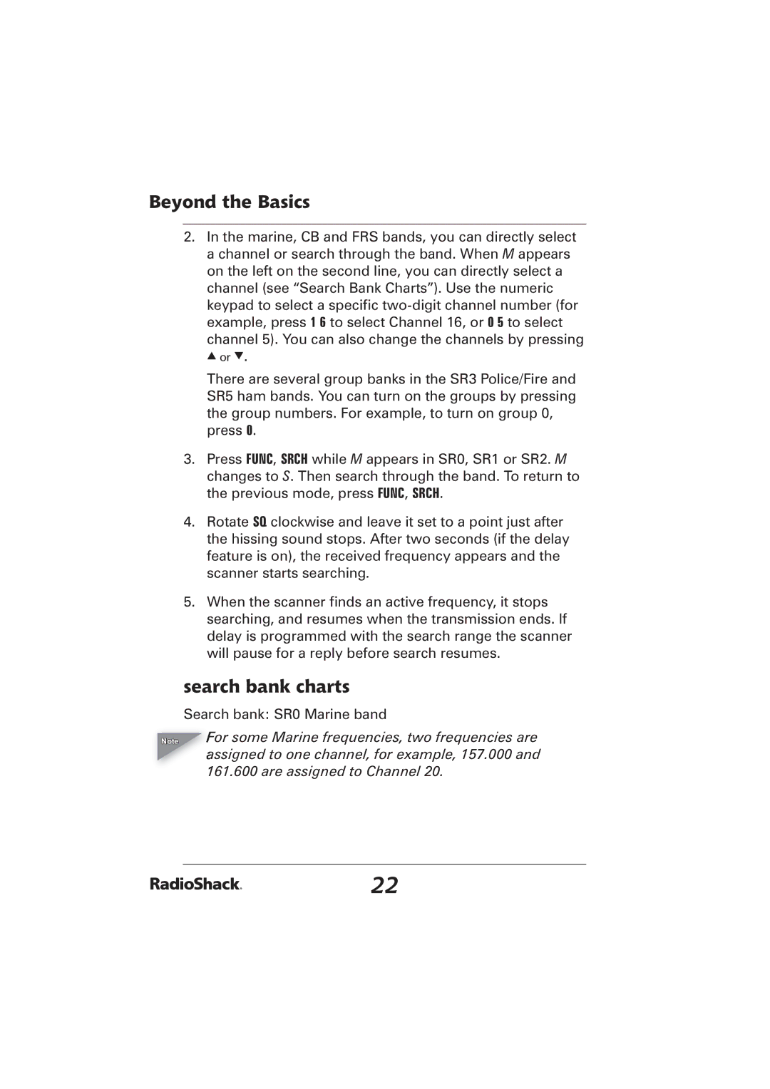 Radio Shack PRO-2096 manual Search bank charts 