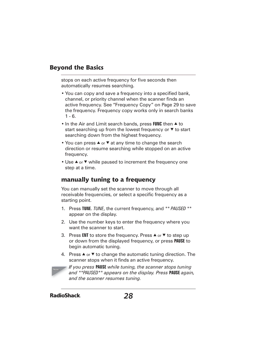 Radio Shack PRO-2096 manual Manually tuning to a frequency 