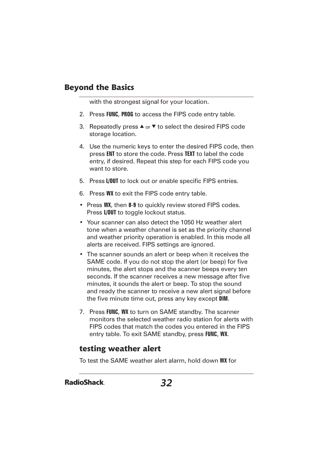 Radio Shack PRO-2096 manual Testing weather alert 