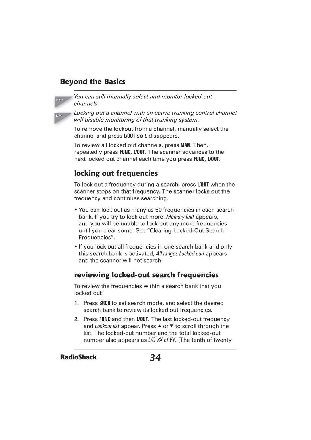 Radio Shack PRO-2096 manual Locking out frequencies, Reviewing locked-out search frequencies 