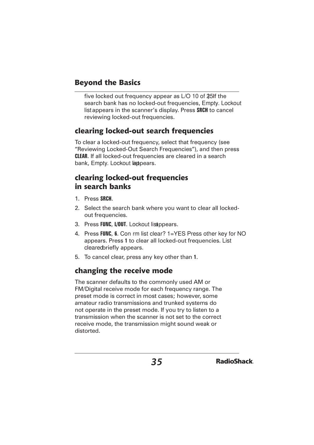 Radio Shack PRO-2096 manual Clearing locked-out search frequencies, Clearing locked-out frequencies in search banks 