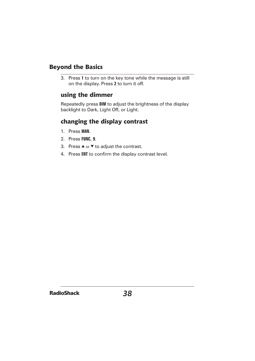 Radio Shack PRO-2096 manual Using the dimmer, Changing the display contrast 