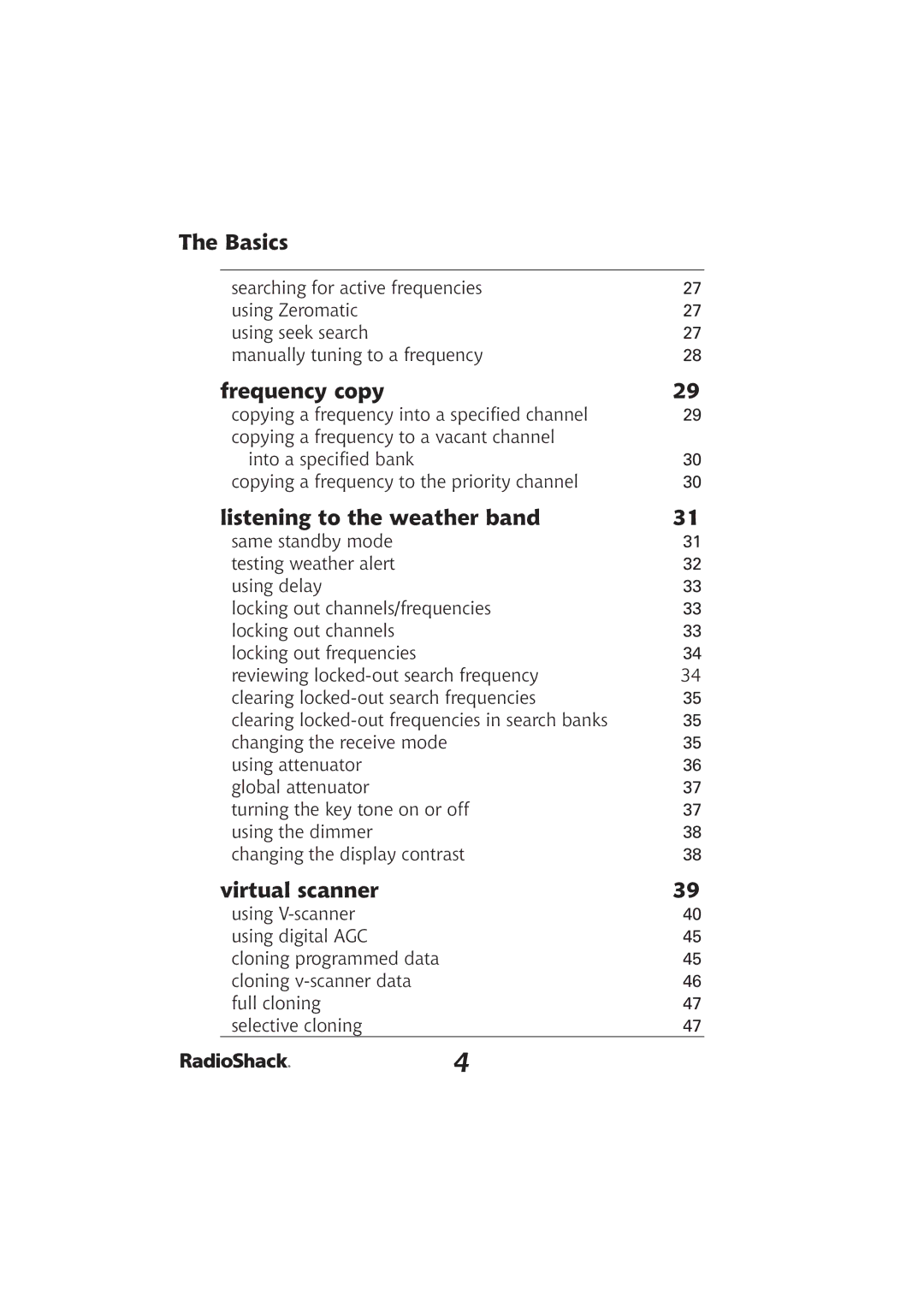 Radio Shack PRO-2096 manual Frequency copy, Listening to the weather band, Virtual scanner 