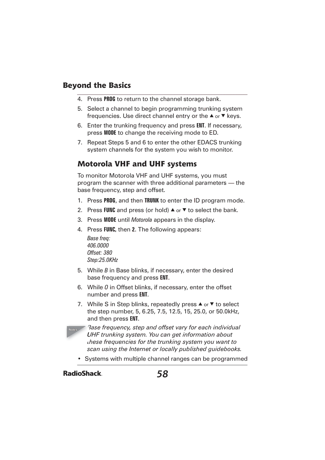 Radio Shack PRO-2096 manual Motorola VHF and UHF systems 