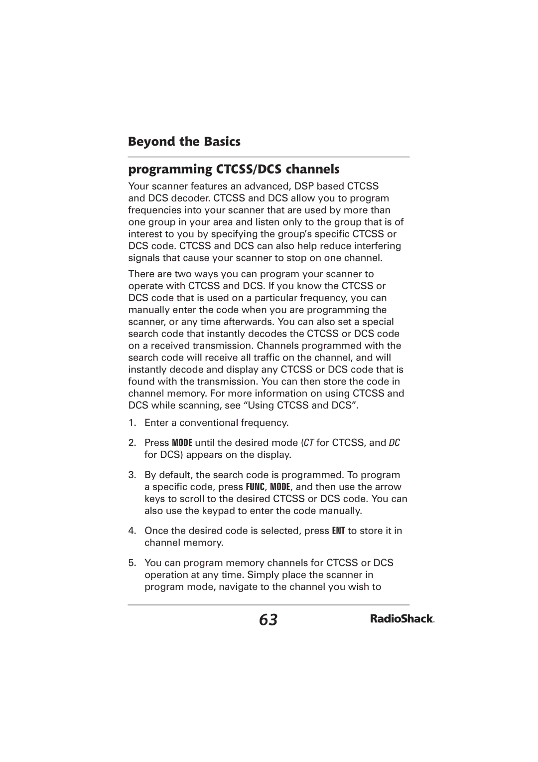 Radio Shack PRO-2096 manual Beyond the Basics Programming CTCSS/DCS channels 