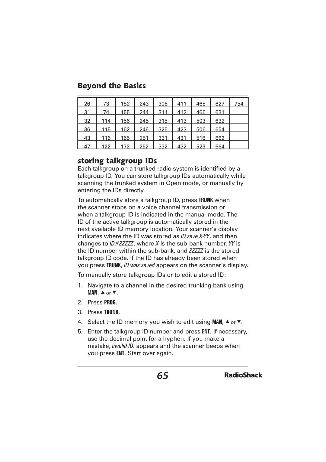 Radio Shack PRO-2096 manual Storing talkgroup IDs 