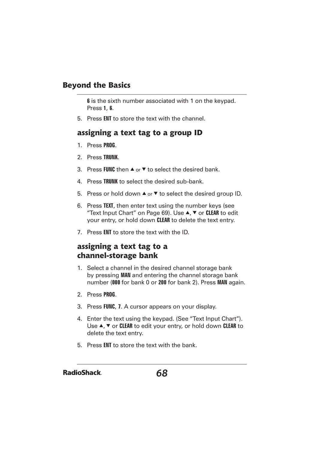 Radio Shack PRO-2096 manual Assigning a text tag to a group ID, Assigning a text tag to a channel-storage bank 