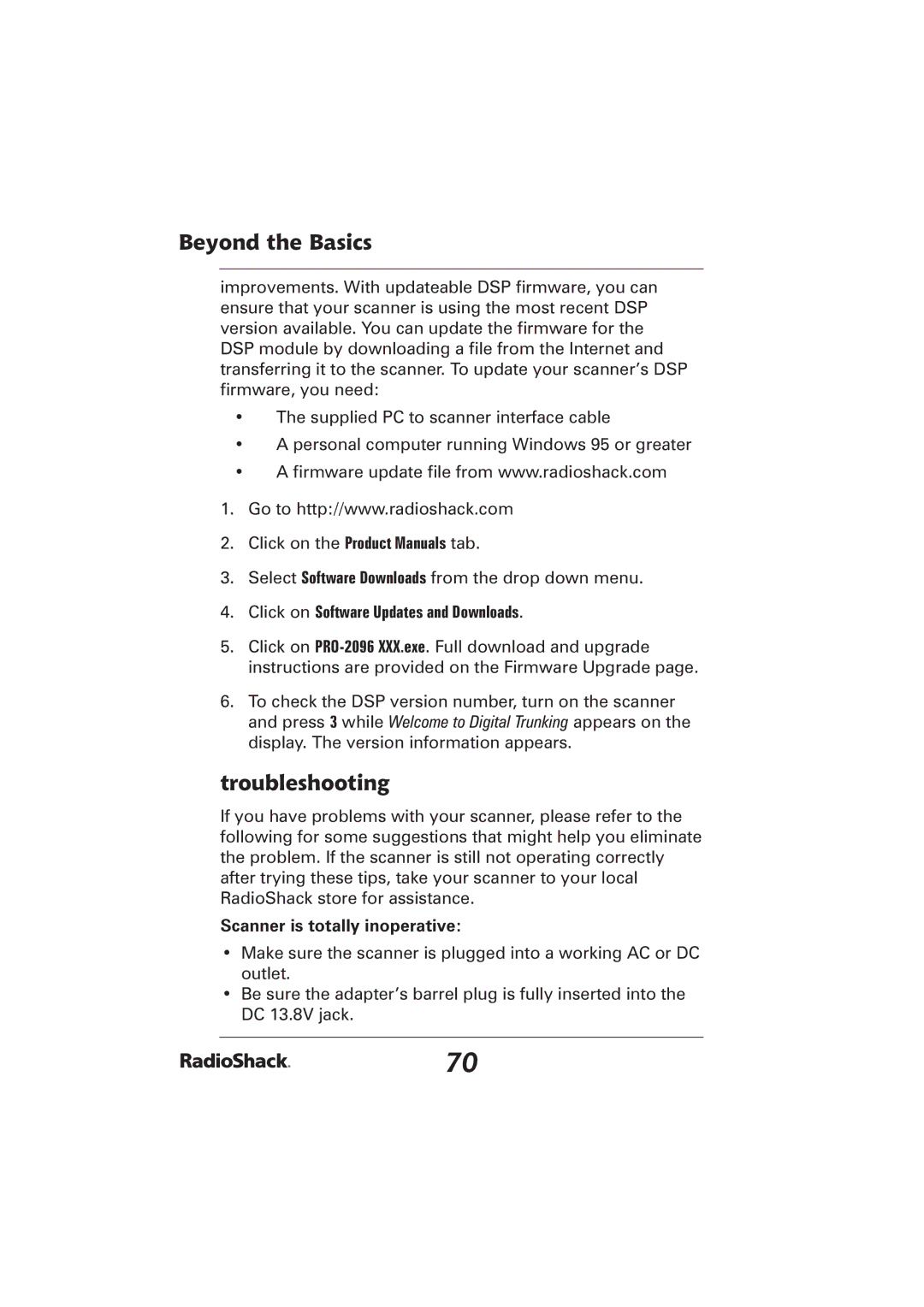 Radio Shack PRO-2096 manual Troubleshooting, Click on Software Updates and Downloads 