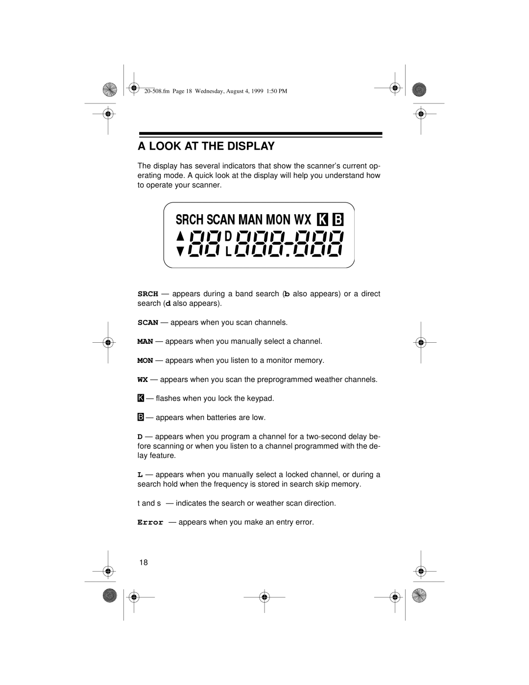 Radio Shack PRO-28 owner manual Look AT the Display 