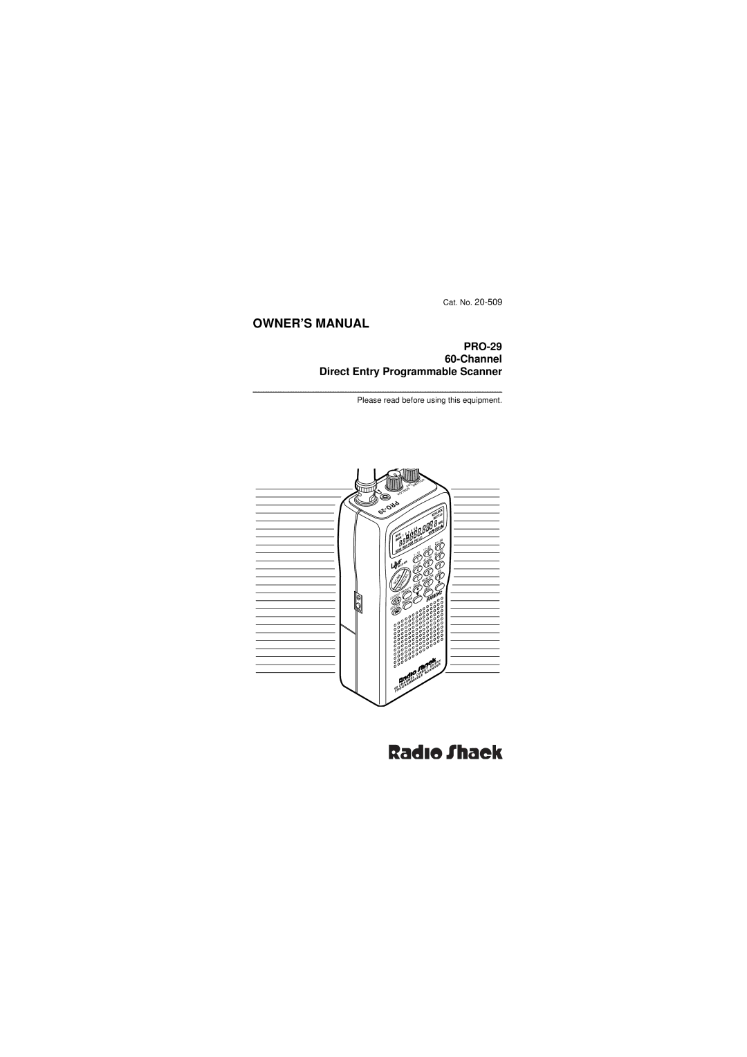 Radio Shack owner manual PRO-29 60-Channel Direct Entry Programmable Scanner 