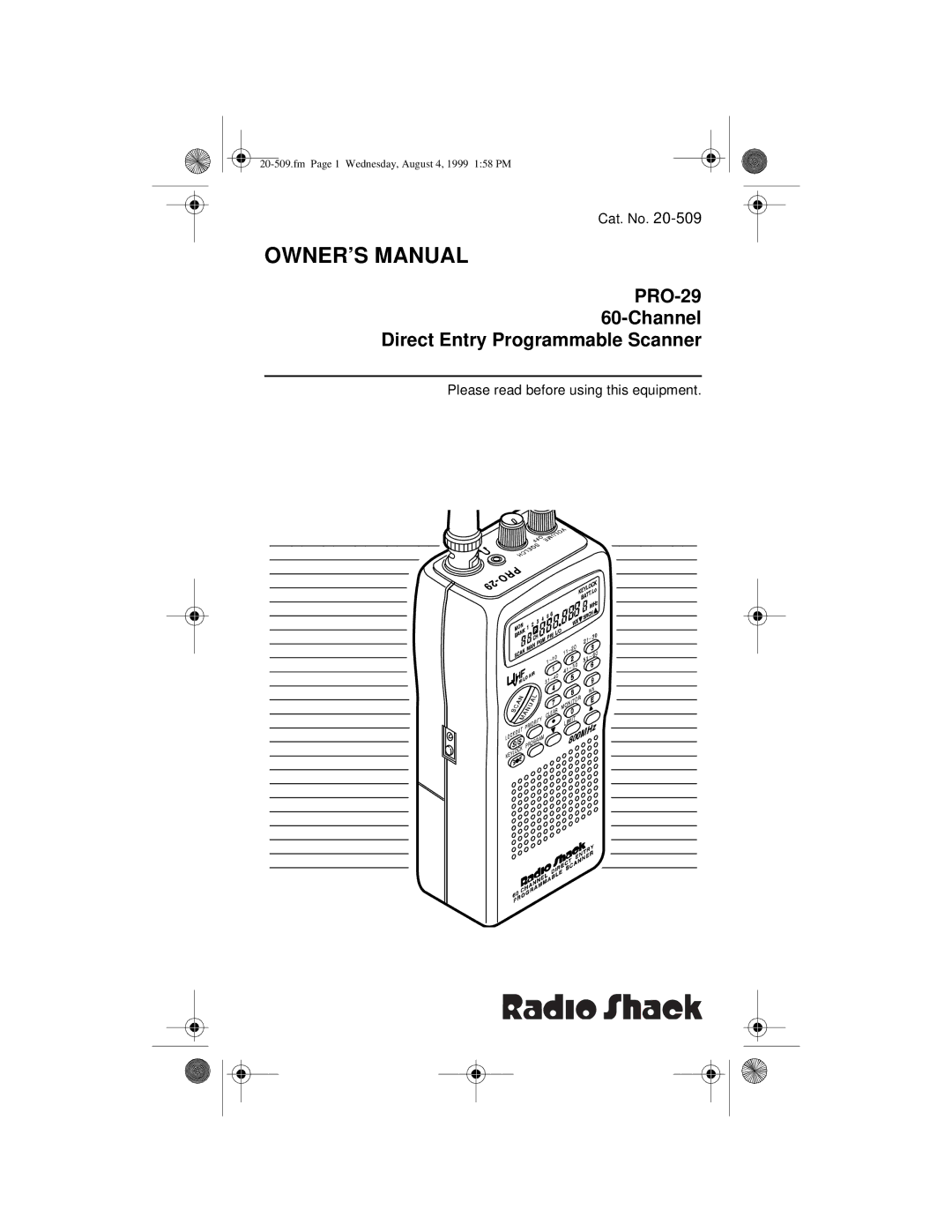 Radio Shack owner manual PRO-29 60-Channel Direct Entry Programmable Scanner 