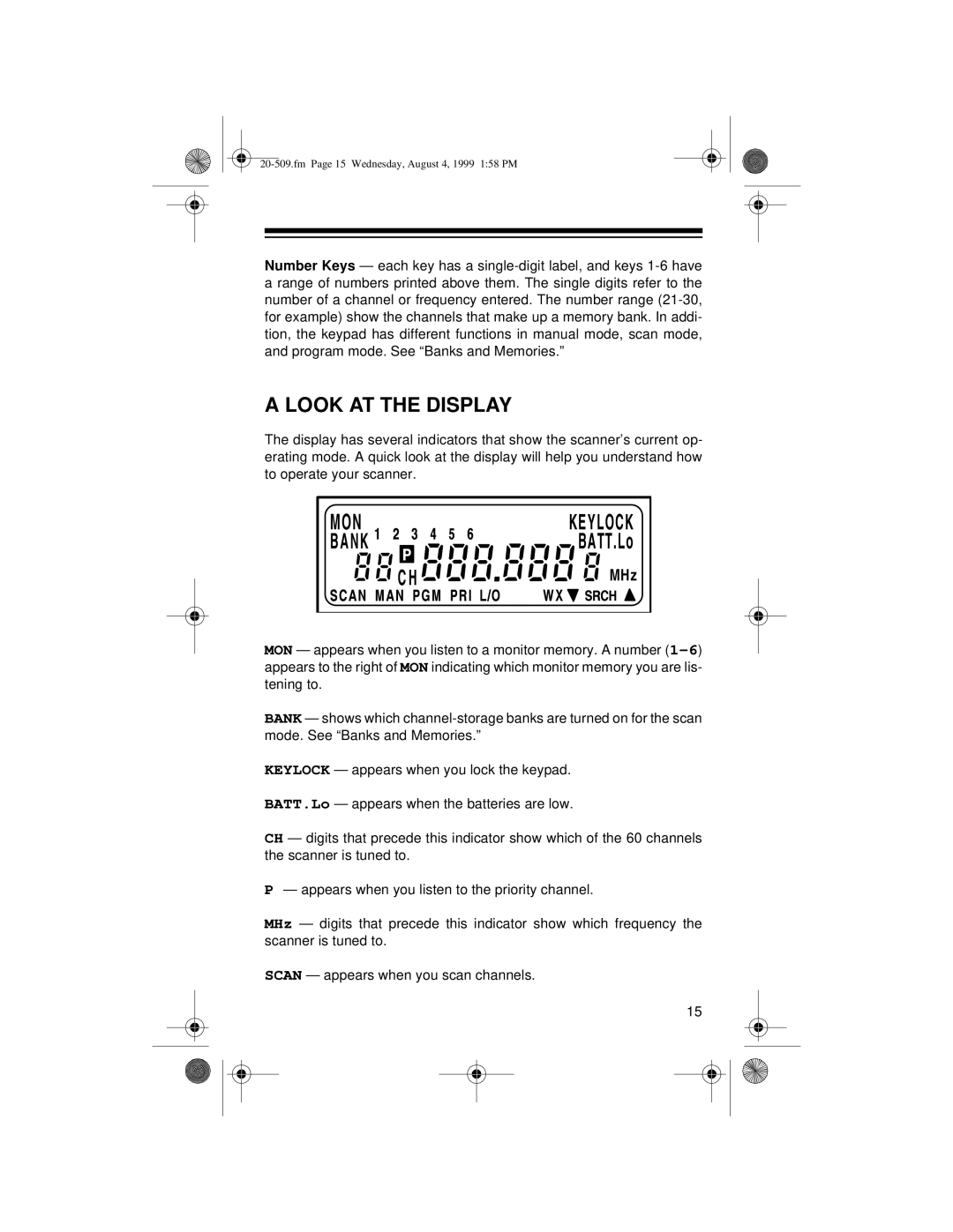 Radio Shack PRO-29 owner manual Look AT the Display, MHz 