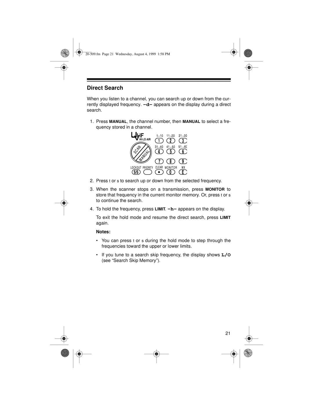 Radio Shack PRO-29 owner manual Direct Search 