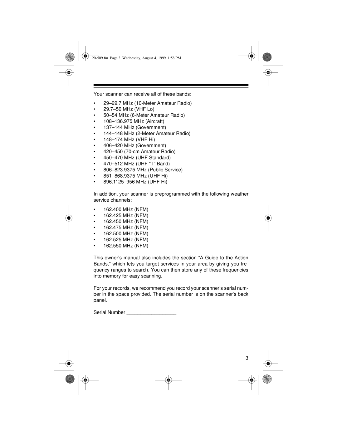 Radio Shack PRO-29 owner manual Fm Page 3 Wednesday, August 4, 1999 158 PM 