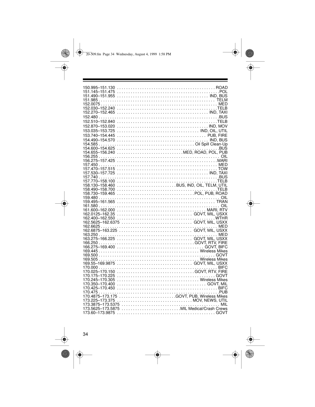 Radio Shack PRO-29 owner manual Fm Page 34 Wednesday, August 4, 1999 158 PM 