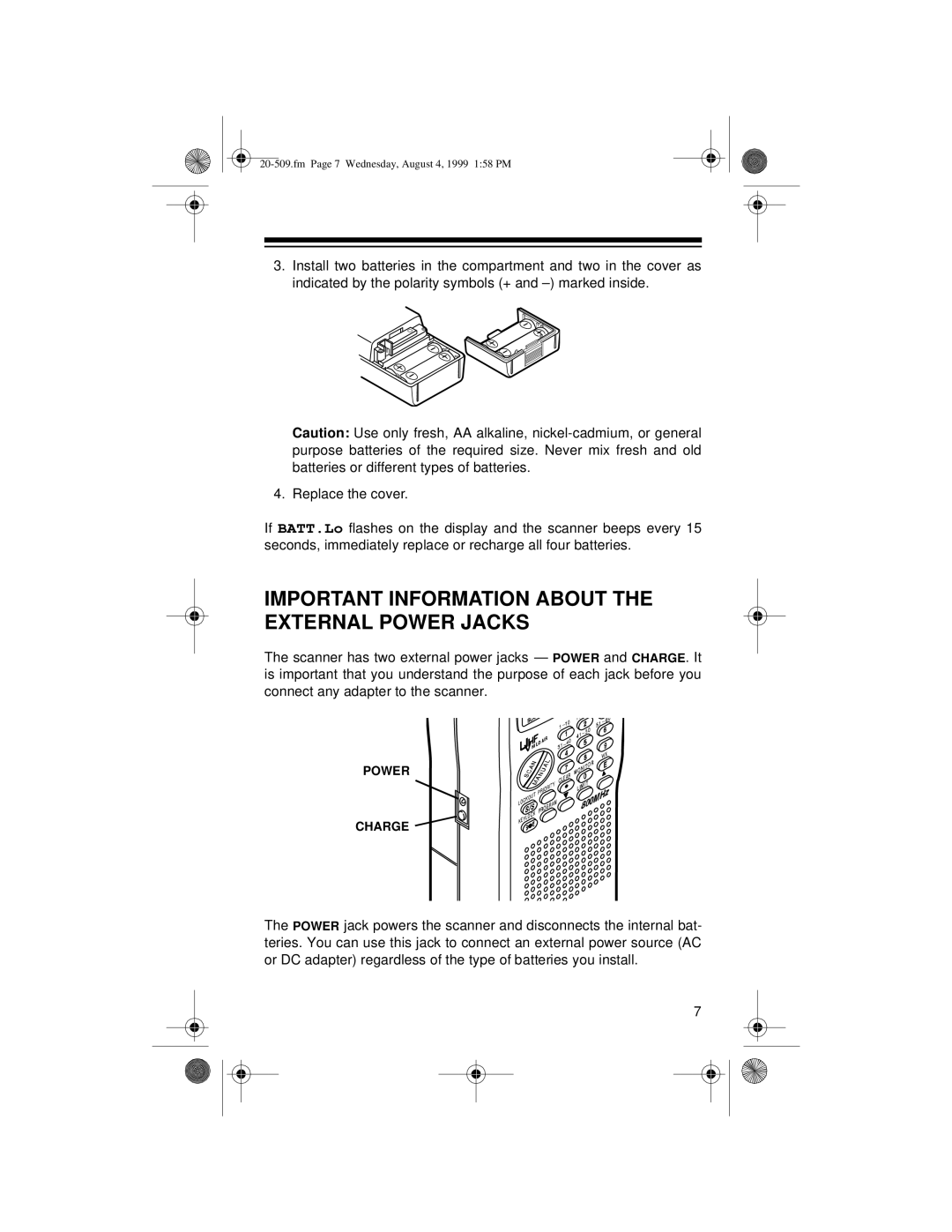 Radio Shack PRO-29 owner manual Important Information about the External Power Jacks 