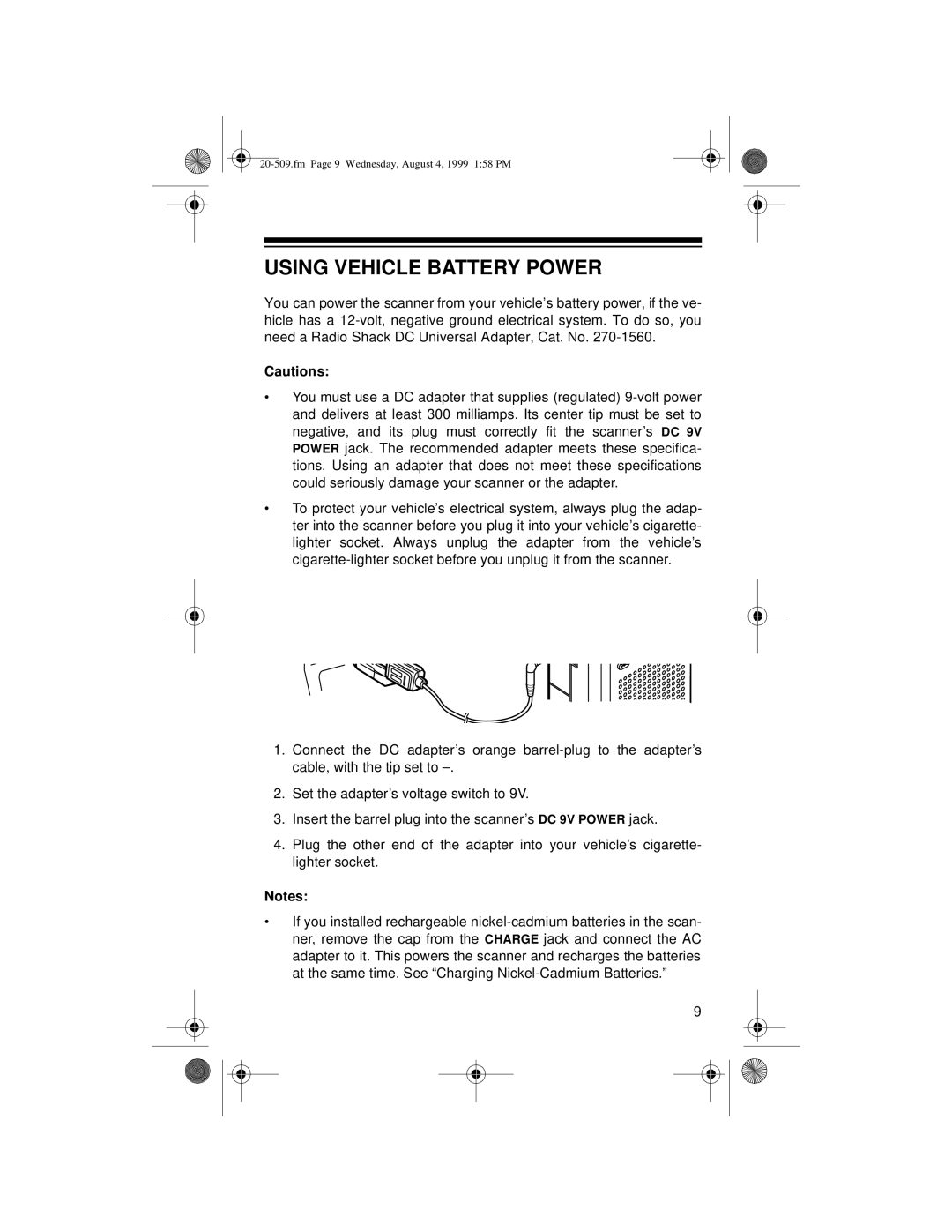 Radio Shack PRO-29 owner manual Using Vehicle Battery Power 