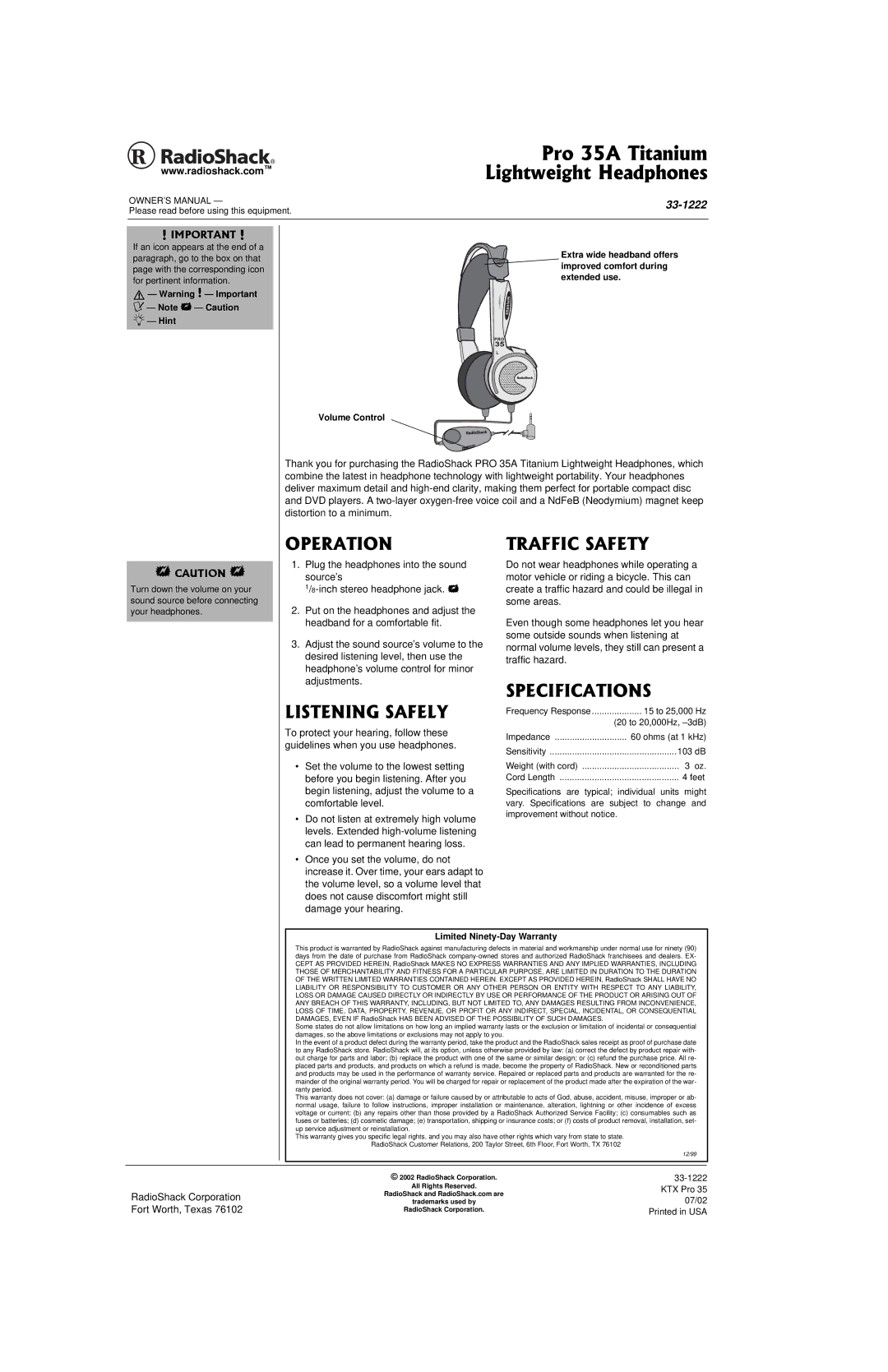 Radio Shack PRO 35A specifications 2TQ57#6KVCPKWO, 124#6+10 64#+%5#6, 52%++%#6+105, +560+05# 