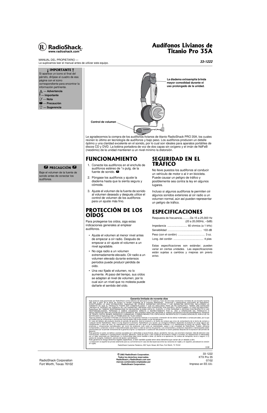 Radio Shack PRO 35A specifications 6KVCPKQ2TQ57#, 70%+10#/+061 574+&#&0, 64+%1, 2416%%+0&.15 52%++%#%+105 