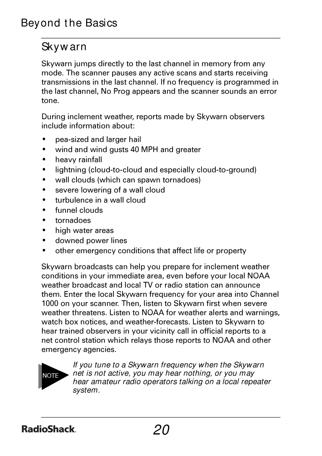 Radio Shack PRO-433 quick start Beyond the Basics Skywarn 